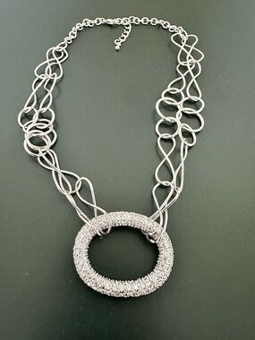 Silver Crystal Ring Pendant Statement Necklace - Women Jewelry